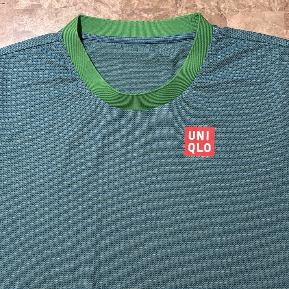 Uniqlo Kei Nishikori Shirt Mens Large Green Ringer DRY EX French Open 2021